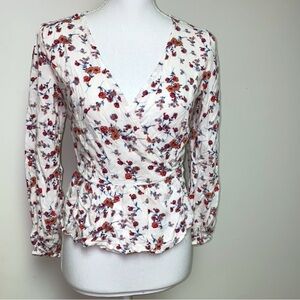 Japna floral long sleeve shirt blouse wrap top womens small boho bohemian peplum